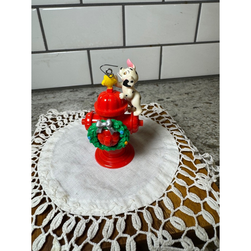 Disney Dalmatian Puppy on Fire Hydrant Christmas Ornament Vintage Red Wreath